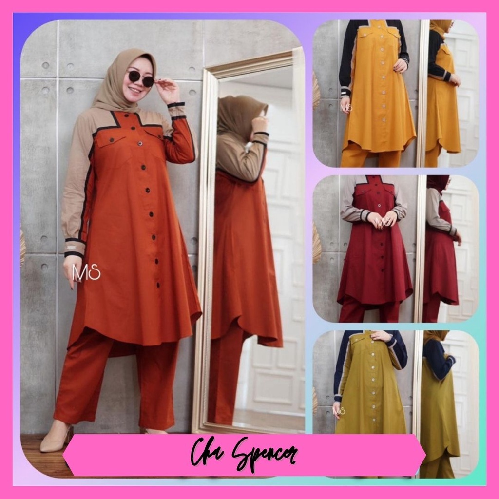 ST Baju Setelan Long Tunik Mayang Wanita Muslim Trend Lebaran 2022 Set Celana Setcel Muslimah Modis 