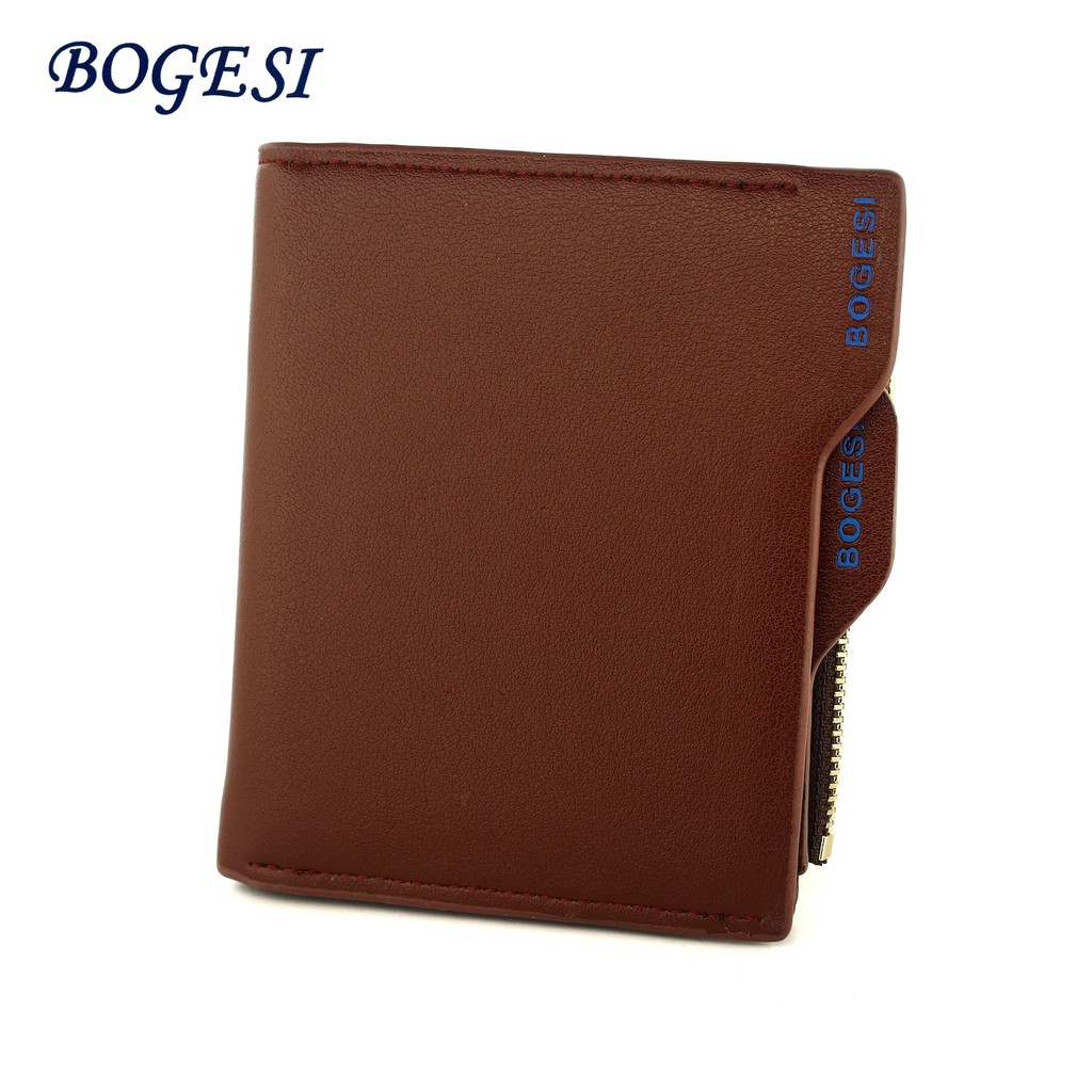 BOGESI Dompet Pria Model Lipat dengan Resleting Original GL Coklat Muda