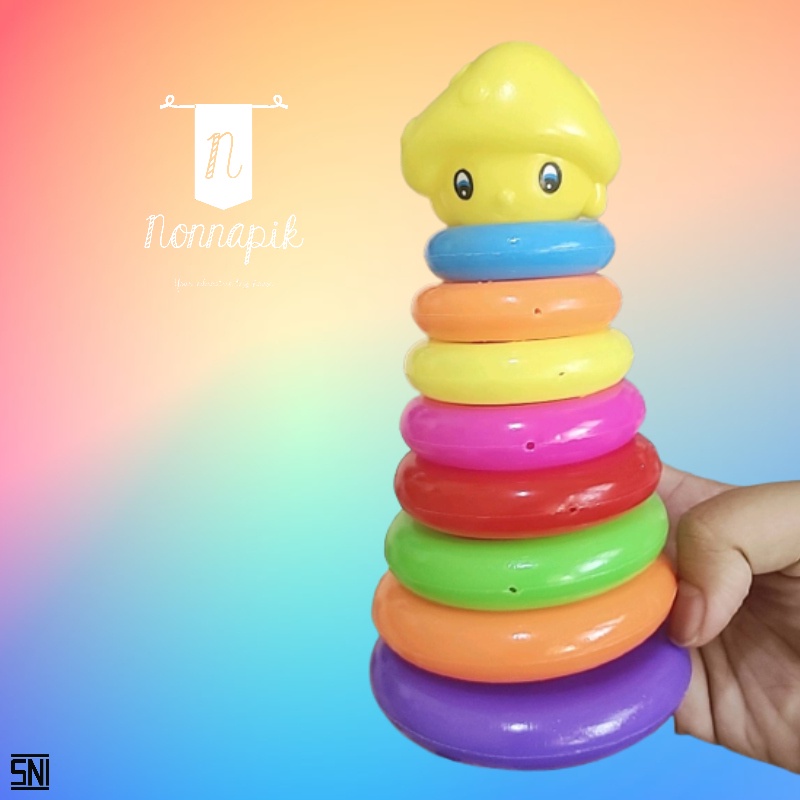 Mainan Edukasi Anak Bayi Ring Donat Plastik Bangun Susun Menara Motorik Stacking Tower