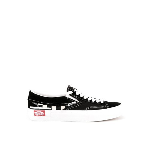 vans slip on cut and paste black white