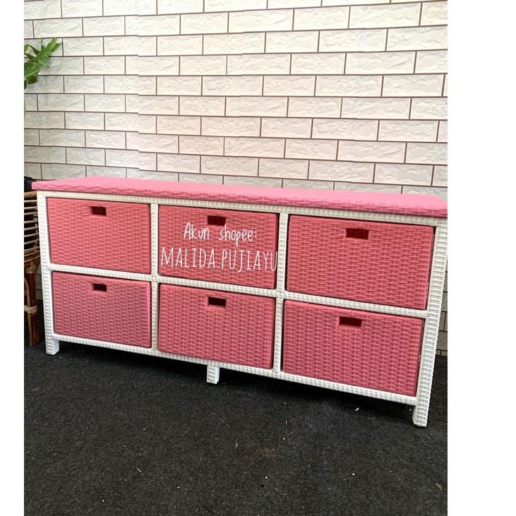 ❊Buruan Beli➭ SHE (KHUSUS PULAU JAWA) rak tv laci serbaguna rotan sintetis isi 6 laci/lemari rotan s