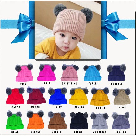 COD Kupluk Bayi Polos Model Pompom Laki Laki Perempuan Usia 0 - 4 Tahun bisa CUSTOM nama