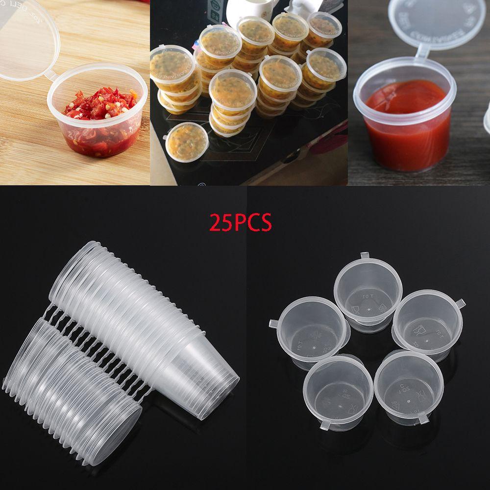 Suyo 25Pcs / Set Cup Saus Bahan Plastik Sekali Pakai Dengan Tutup Engsel
