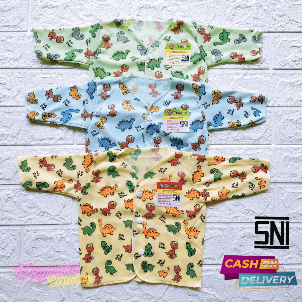 3 Pcs Baju Bayi Baru Lahir Lengan Panjang Corak Dinosaurus SNI Meyriana Collection