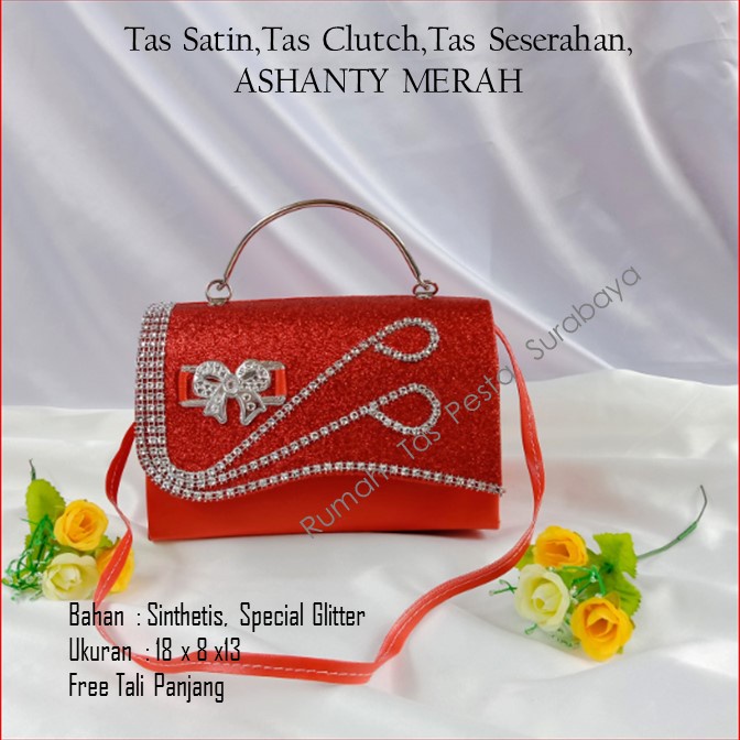 Tas Satin,Tas Clutch,Tas Seserahan,ASHANTY MERAH