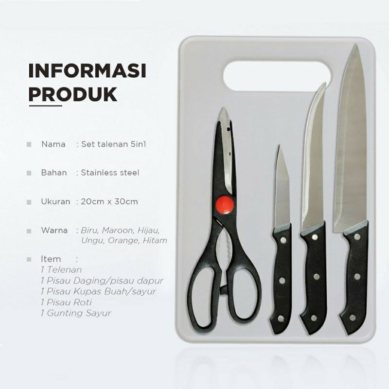 PISAU SET TALENAN TELENAN GUNTING DAPUR 5 IN 1