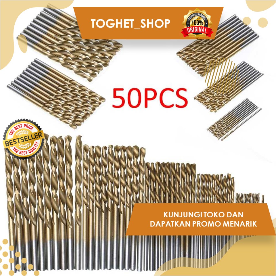 Mata Bor Besi Titanium Set HSS Power Drill Bits Coated Mata Bor Dilapisi Titanium 50 PCS Import