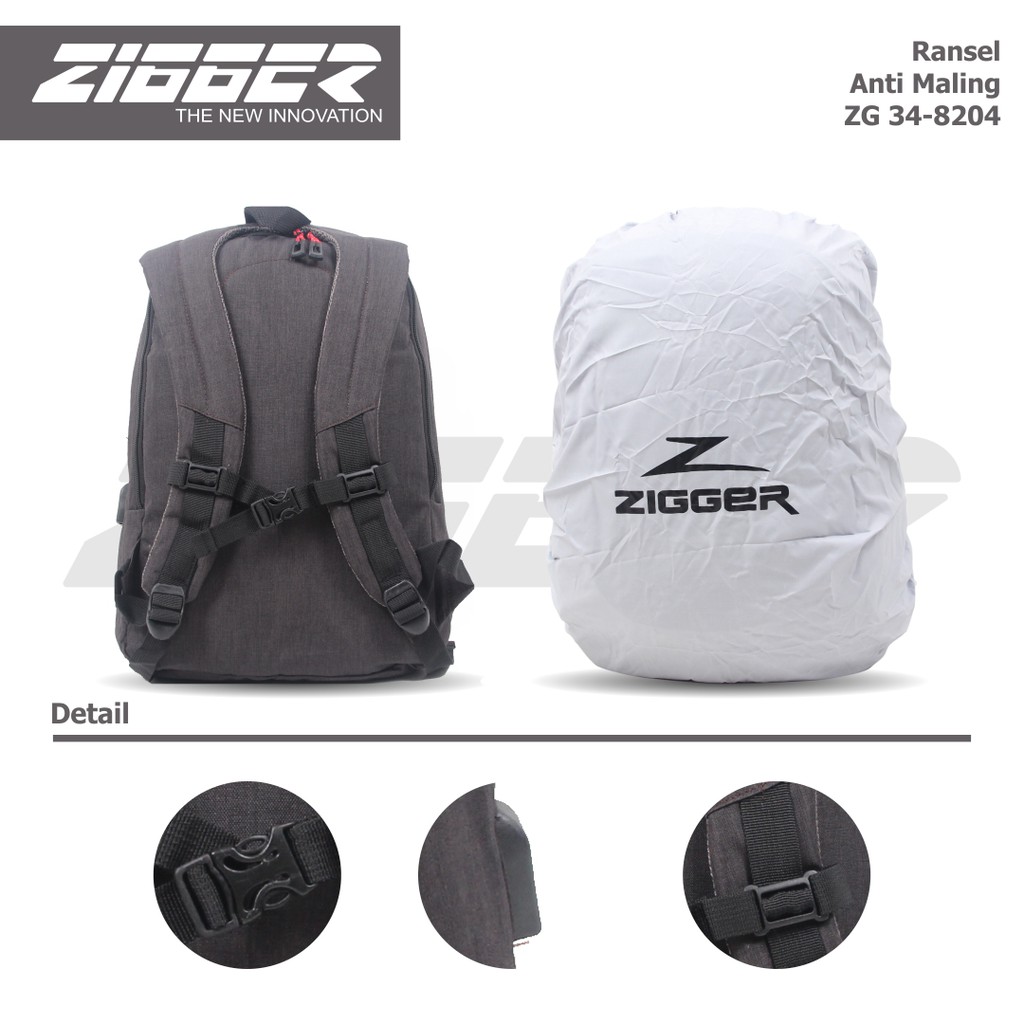 [KLIKTAS] Tas Ransel Pria Anti Maling Zigger 348204 Backpack USB Kerja Dinas Kantor Laki Bonus Jas Hujan