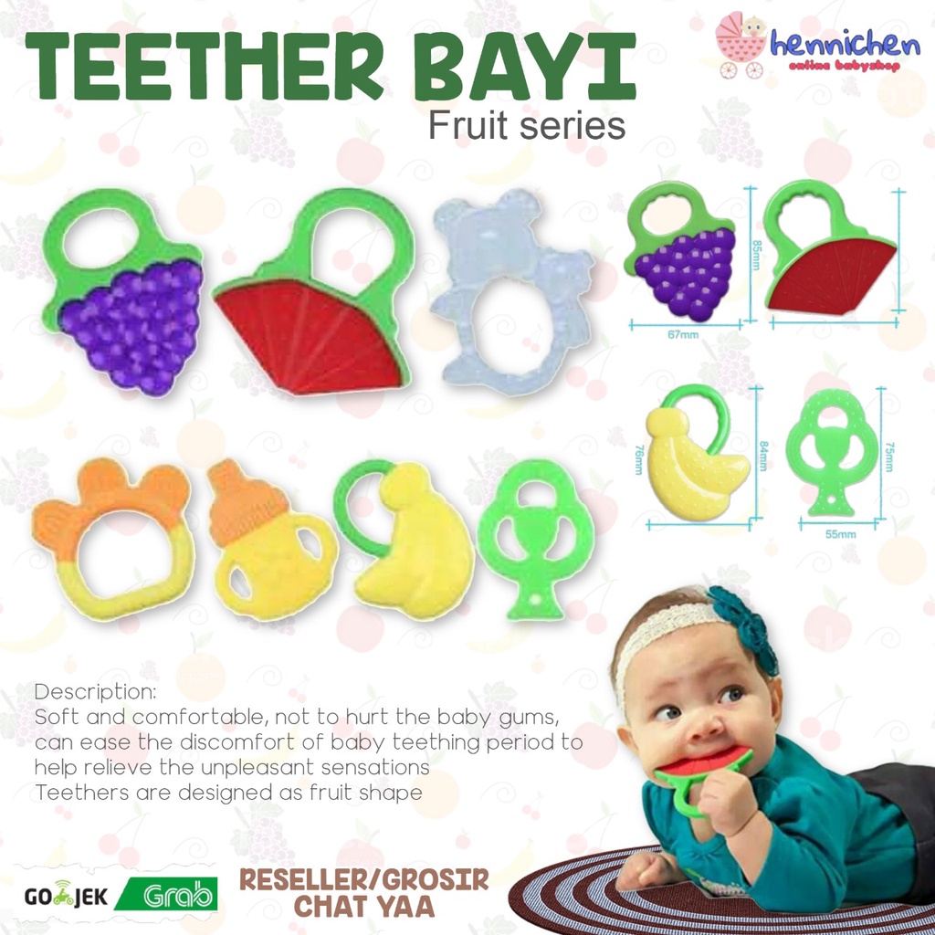 TEETHER BAYI BERBENTUK BUAH RUBBER FRUIT TEETHER GENGGAM BAYI SILIKON MOTIF BUAH BPA FREE