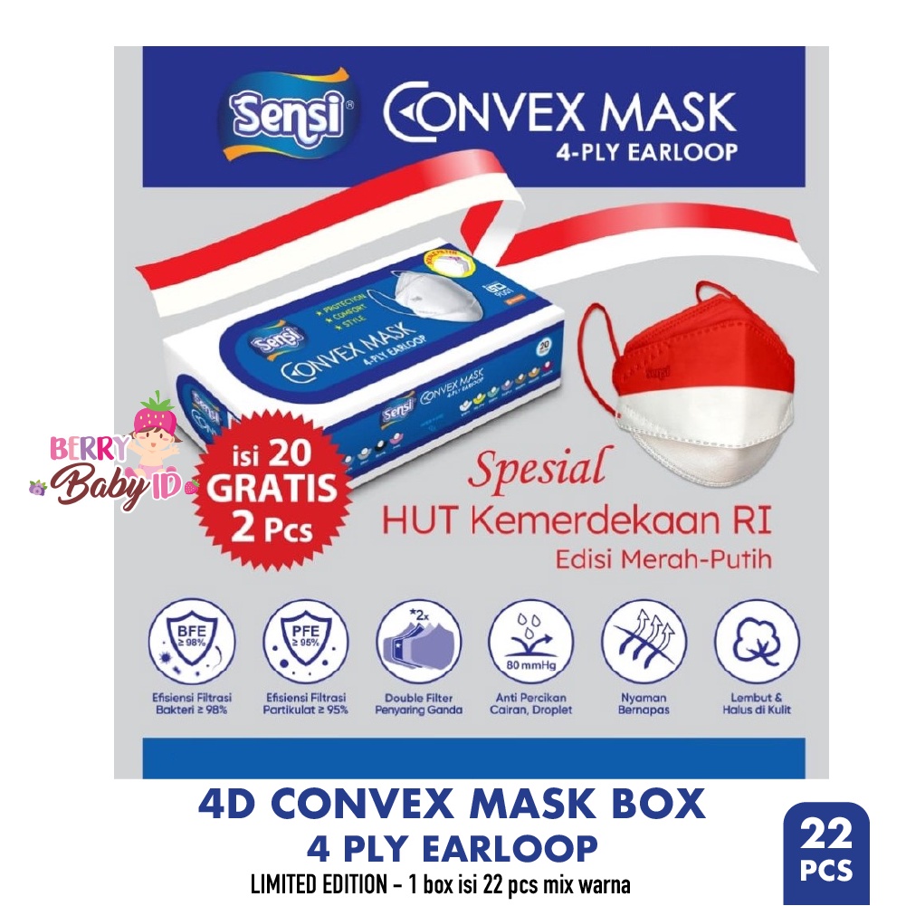 Sensi 20 Pcs 4D Convex Mask 4 Ply Masker Earloop Masker Medis Box Berry Mart