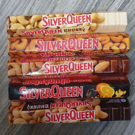 

Silver Queen Chunky Bar coklat CASHEW / ALMOND / DARKCHOCO CASHEW / ORANGE PALE / WHITE 100gr