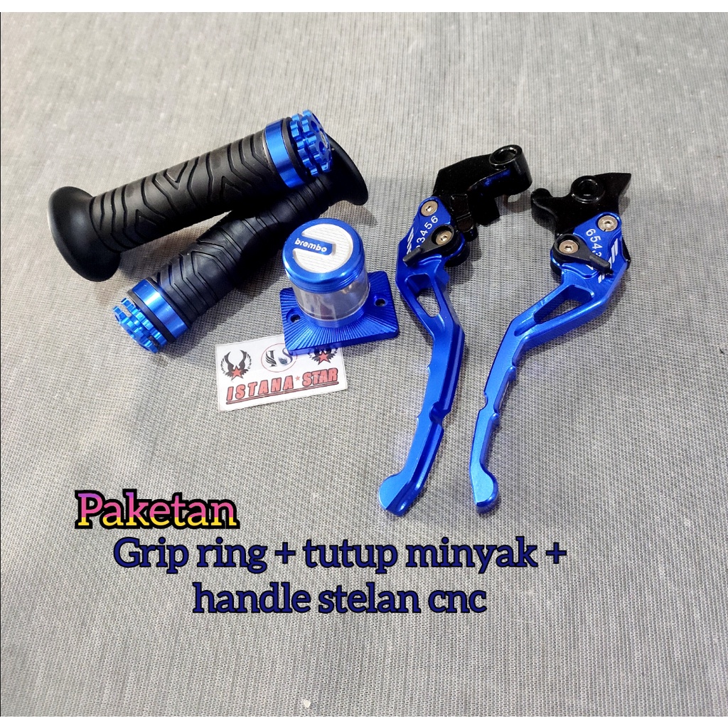 Handle rem kopling setelan cnc RX KING SCORPIO VIXION harga paket tutup tabung minyak rem model stempel kaca dan hangrip grip jalu stang ring CNC warna anti pudar