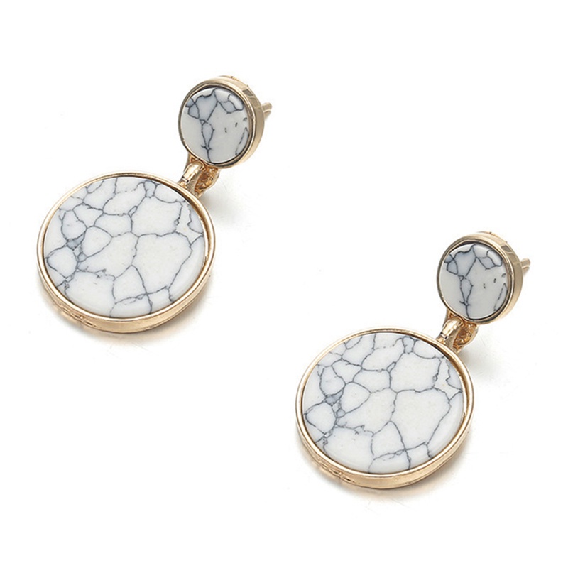 Anting Tusuk Desain Geometri Besar Motif Marmer Hitam Putih Handmade Untuk Wanita