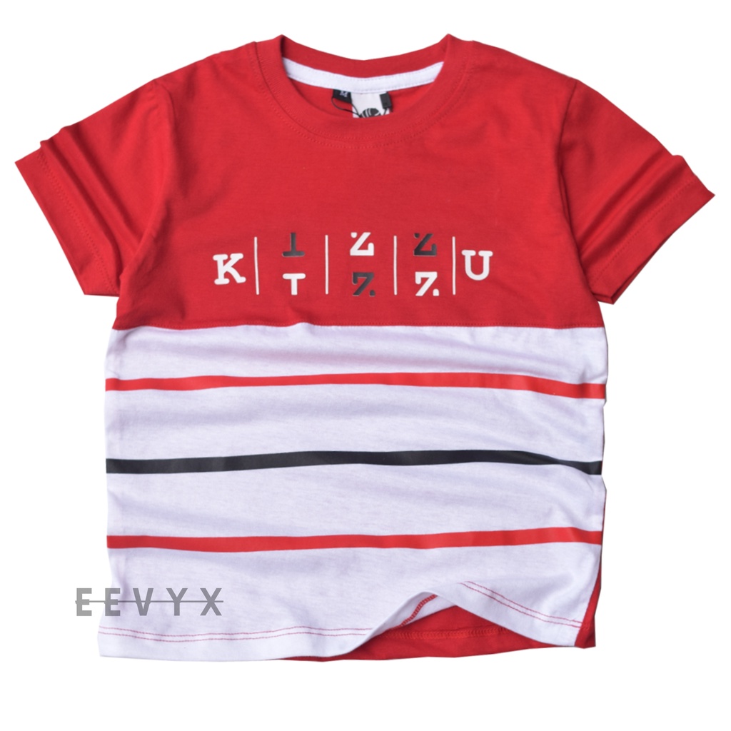 Kizzu Baju Kaos Distro Anak Laki Laki Umur 1-12 Tahun Bahan Cotton - Red White - Eevyx Store