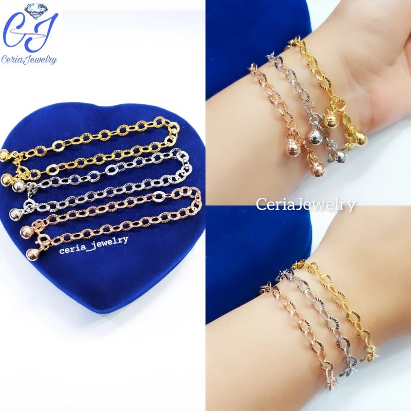 Gelang Perak Asli Silver 925 Lapis Emas Model Nori Ukir + Krincing 2