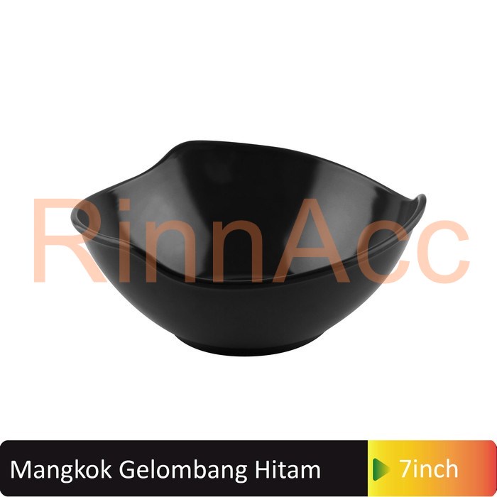 Mangkok Gelombang Ramen Jepang MELAMINE GLORI 4870 / Mangkuk Bakso Mie 7 inch Segi Oval Hitam