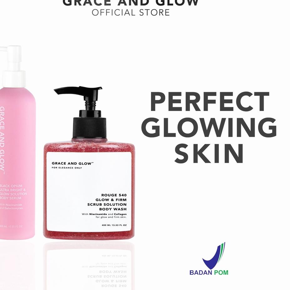 Wajib Beli➜ Grace and Glow Rouge 540 Glow &amp; Firm Scrub Solution Body Wash + Black Opium Ultra Bright &amp; Glow Solution Body Serum 🆕PROMO DISKON❗