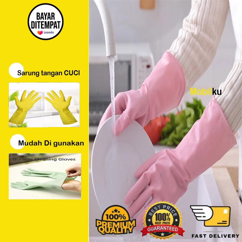 [BISA COD] Sarung Tangan Karet Cuci Piring Latex Dotted size XL rubber glove 32cm kebun taman large panjang