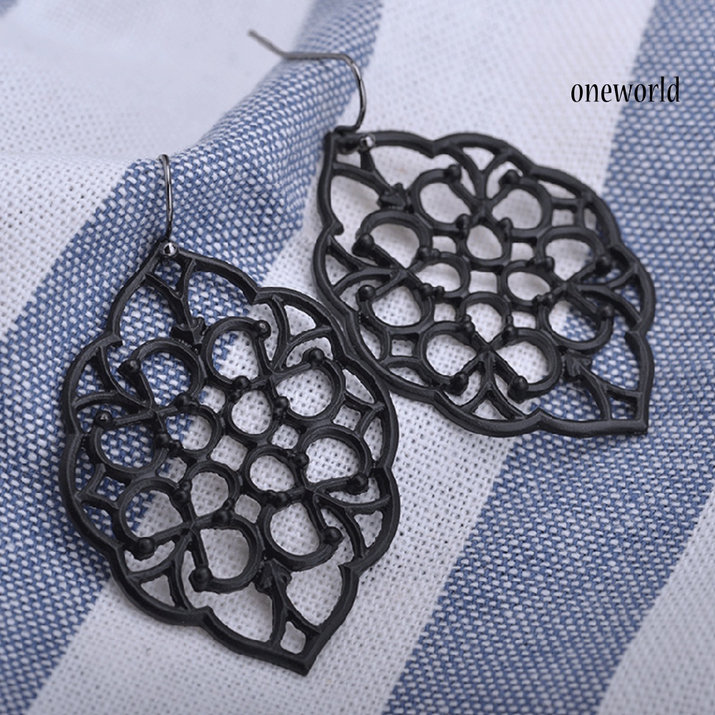 OW@ Women Fashion Hollow Geometric Filigree Dangle Drop Hook Earrings Jewelry Gift