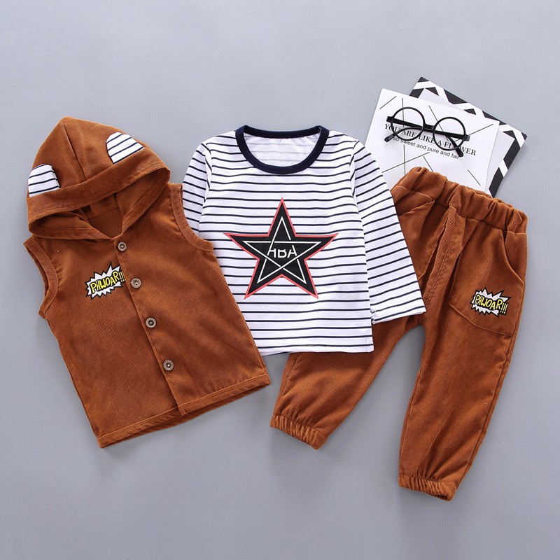 SSL49-Setelan Anak Laki Hoodie Line Corduroy Star