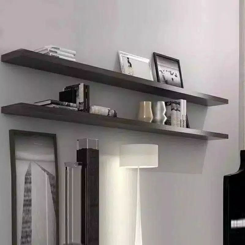 Rak hiasan dekorasi ambalan dinding 120x25 buku kosmetik tempat bumbu dapur sepatu kamar kayu  susun