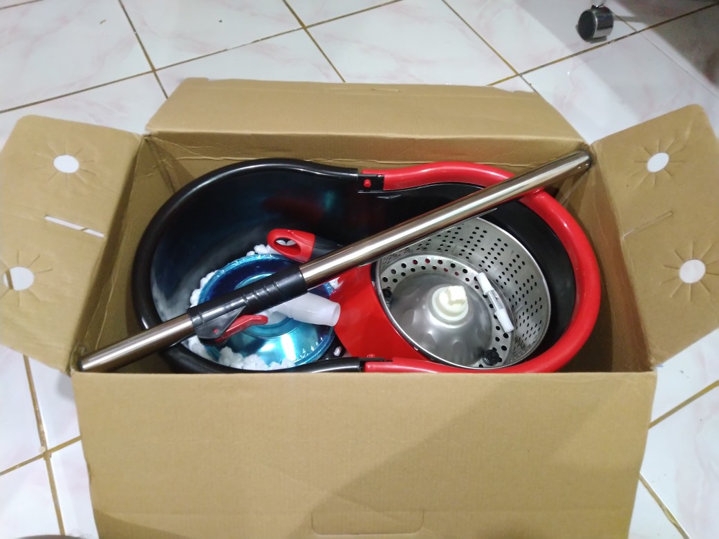 Bayar Ditempat-spin Mop Stainless Steel/kain Pel Praktis Tanpa Peres Tinggal Puter Naik Turun-murah