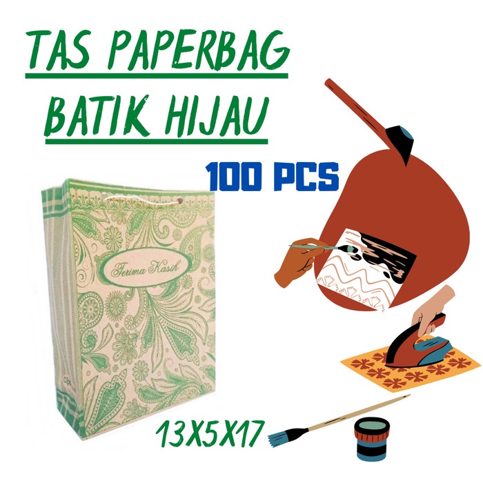 

(TERLARIS) 100pcs tas kertas paperbag souvenir paper bag batik hijau