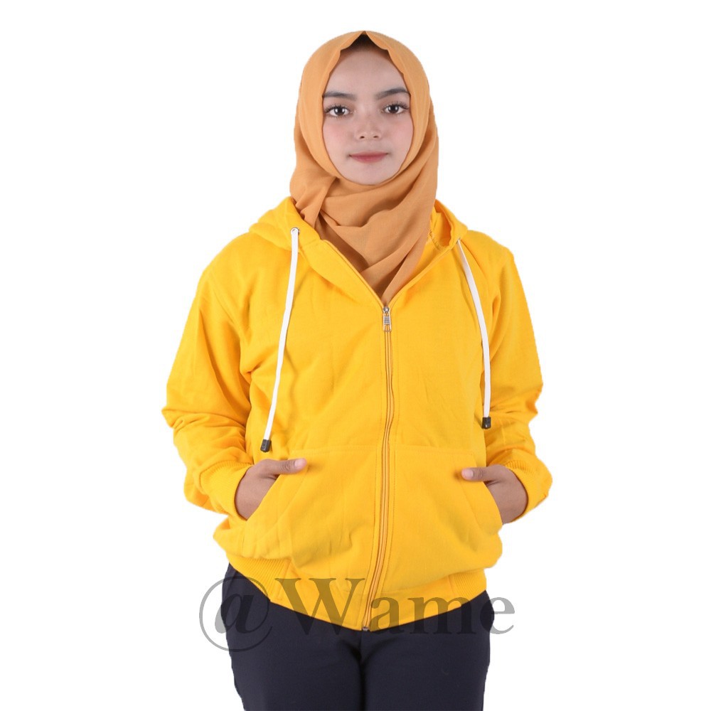 Jaket zipper polos hoodie M,L,XL,XXL pria wanita marun wame-KUNING