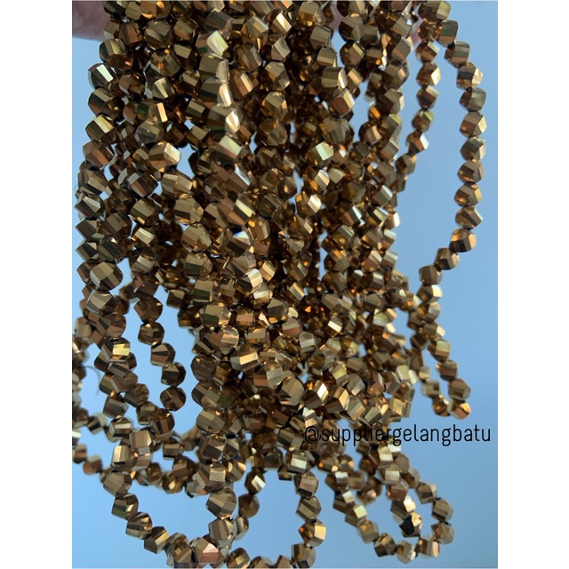 ceko faceted hexagon 6mm gold metallic emas metalik kilap bead manik