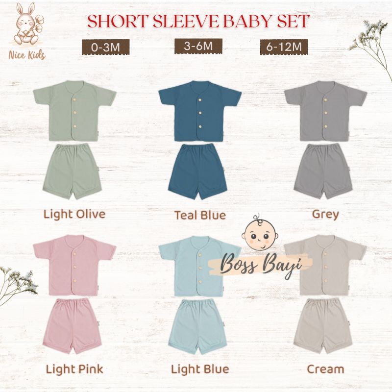 NICE KIDS - Short Sleeve Baby Set / Setelan Pendek / Piyama Pendek Bayi Kancing Depan