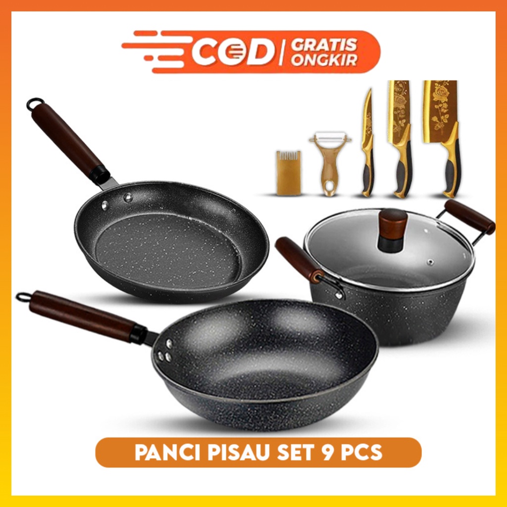 Panci Set 3pcs free pisau set Teflon Set isi 3 Pcs Panci Set Teflon Anti Lengket Serbaguna WHFURNITURE