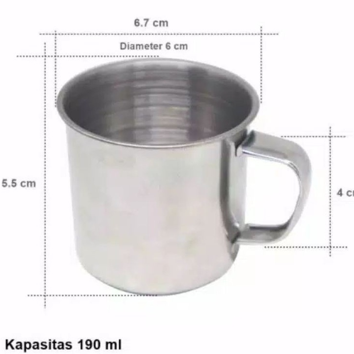 Mug Stainless 11 Cm Disertai Tutup Handle Stainless - Gelas Stainless