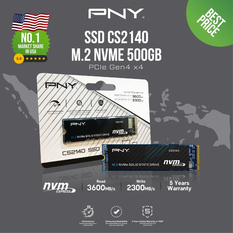 PNY SSD 500GB M.2 NVME CS2140 / 2144 PCIE Gen 4x4