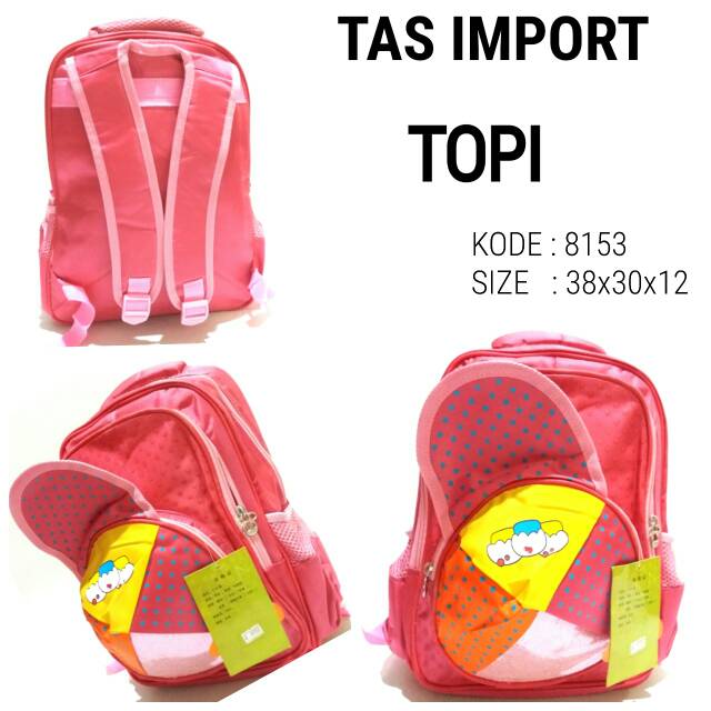Tas sekolah ransel backpack import topi anak cewe 8153 murah import