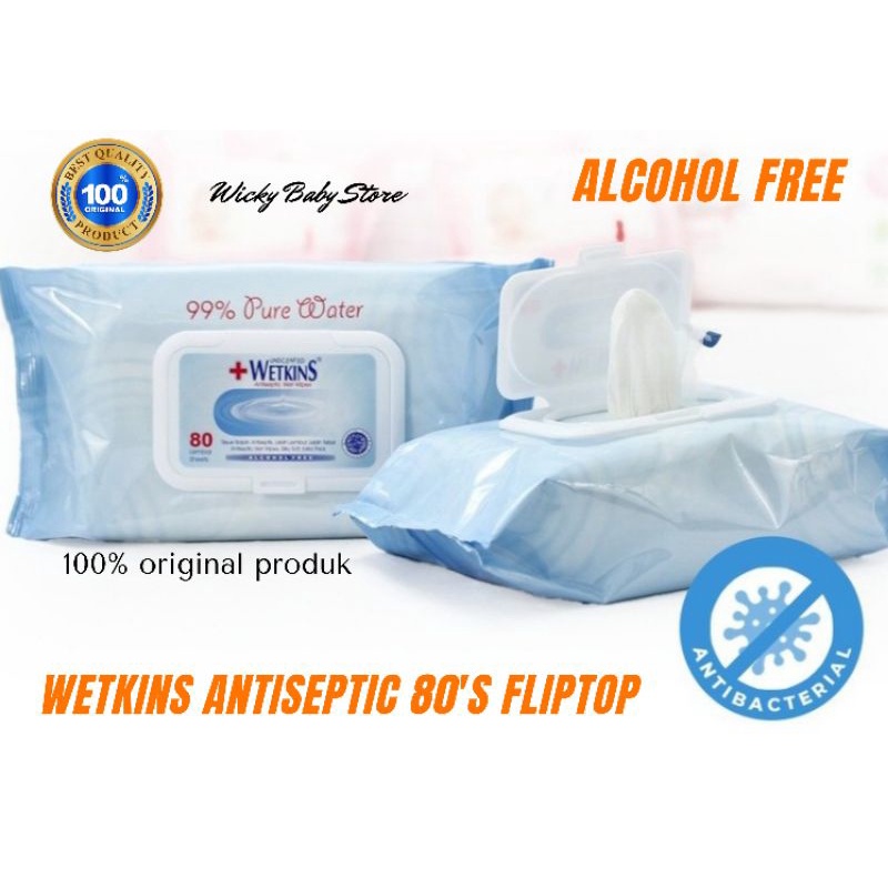 Wetkins Baby Wet Wipes Antiseptic 80's Fliptop / Tissue Basah