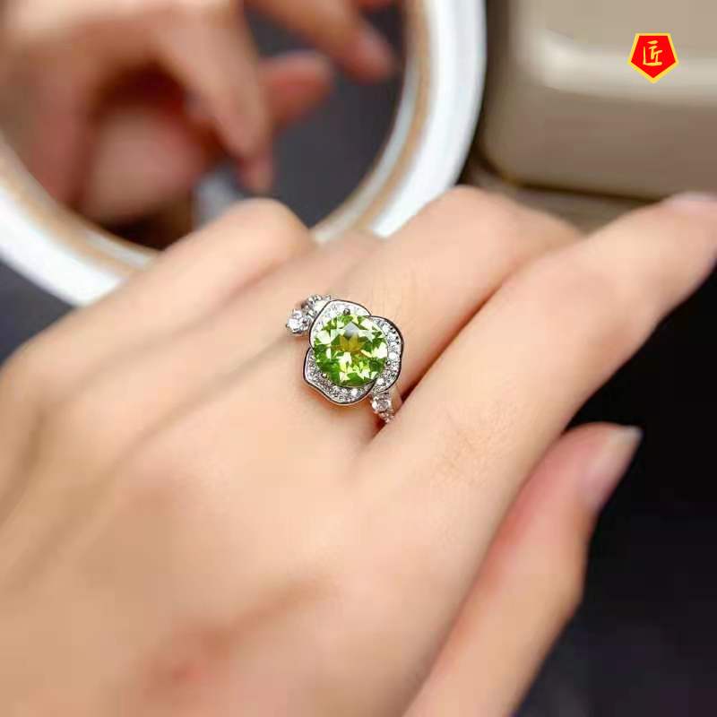 [Ready Stock]Creative Elegant Rose 2 Karat Natural Peridot Ring Female