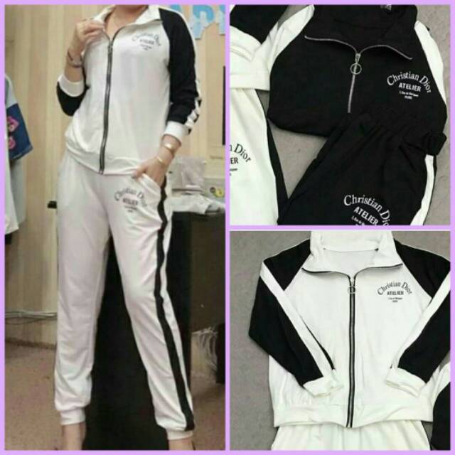 One set track suit jaket hoodie celana panjang training jogger fashion wanita korea sporty murah