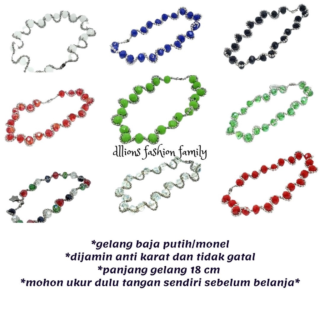 GELANG MONEL KRISTAL BIJILADA,18 CM DAN BANYAK PILIHAN WARNA