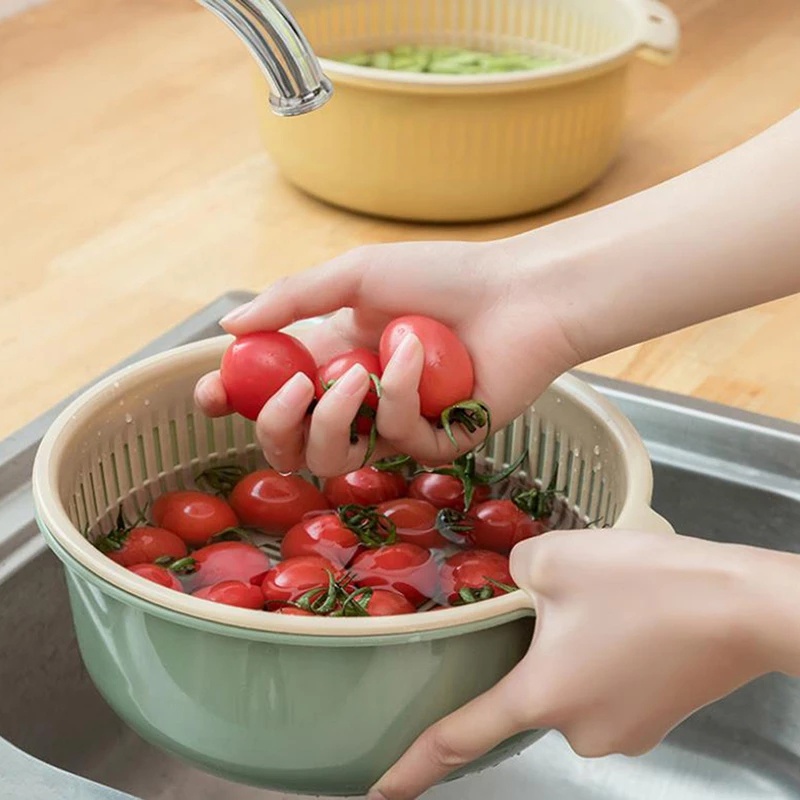 1PCS Household Detachable Round Double-layer Plastic Drain Basket For Washing Vegetables and Noodle Filter Kitchen Essentials