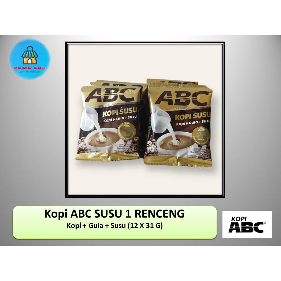 

Kopi ABC Susu (Kopi+Gula+Susu) 10 x 31 g - Makmur Abadi Official Store