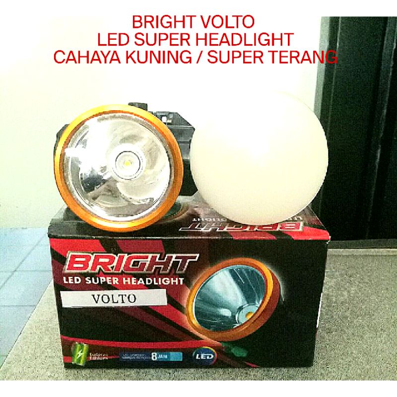 SENTER KEPALA LED SUPER BRIGHT VOLTO  30 W WARNA KUNING ANTI KABUT RECHARGEABLE/CHAS/BONUS LED 10W