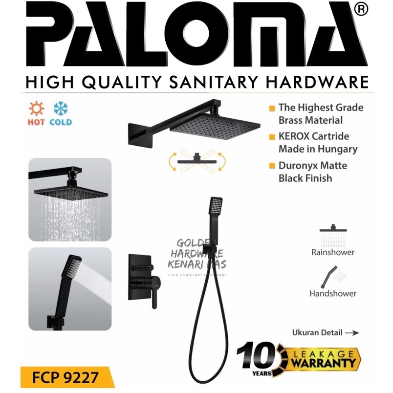 PALOMA FCP 9227 KERAN MIXER SHOWER PANAS DINGIN TANAM SET DINDING TEMBOK AIR HITAM BLACK
