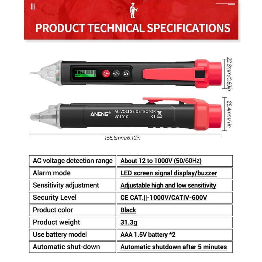 Alat Pendeteksi Tegangan Digital Nanas Portable Test Pensil Sensor Listrik Arus AC/DC