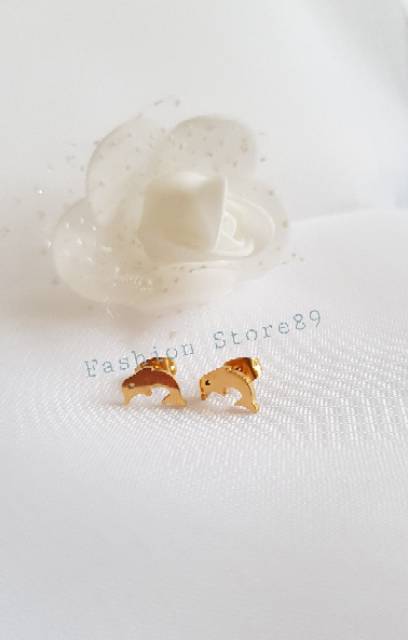 Anti tusuk dolphin import gold simple elegant Anting anak dan dewasa model tusuk Titanium