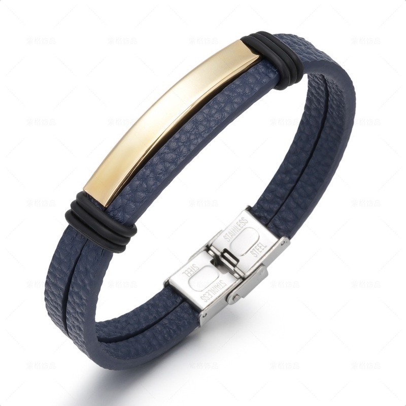 [Z H Perhiasan] Hip Hop Rock Retro Pria Fashion Gelang Kulit Stainless Steel Pesta Perhiasan Aksesoris