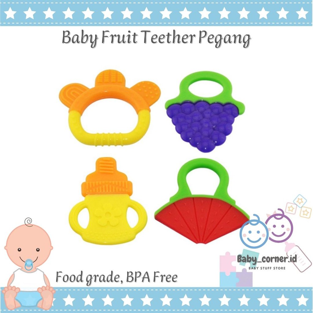 Baby Fruit Teether Pegang | Gigitan Bayi Bentuk Buah Bahan Silikon | Pegangan Bulat Bentuk Buah BPA FREE