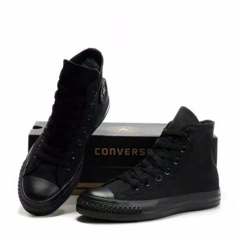 Sepatu Sekolah Converse All Star Hitam Polos Pria Wanita Sepatu Kerja Sekolah Santai Jalan Jalan