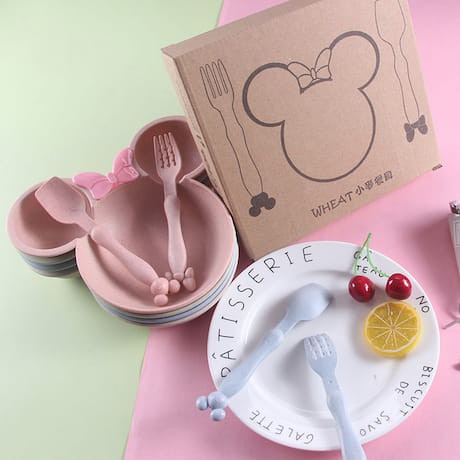 Mangkok Mickey Piring Makan Anak Bayi Set (Termasuk Sendok Dan Garpu)