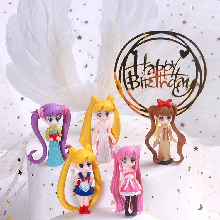 6pcs / Set Action Figure Anime Sailor Moon Tsukino Usagi Bahan Pvc Untuk Dekorasi Kue