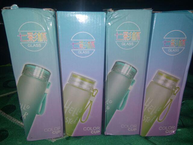 Hello Master + Pouch Warna 450ml Botol Minum Kaca / Botol Air / Water Glass Bottle